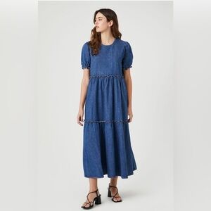 NWT Forever21 Denim Ruffled Tiered Maxi Dress, S
